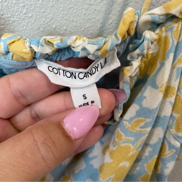 Cotton Candy LA Floral Summer Midi Dress Split Leg Blue Yellow Small - Picture 3 of 10